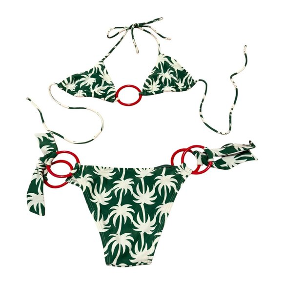 NWT! Agua De Coco Girls 3 Piece Green Coconut Tree Swimwear Cover-up Skirt Size